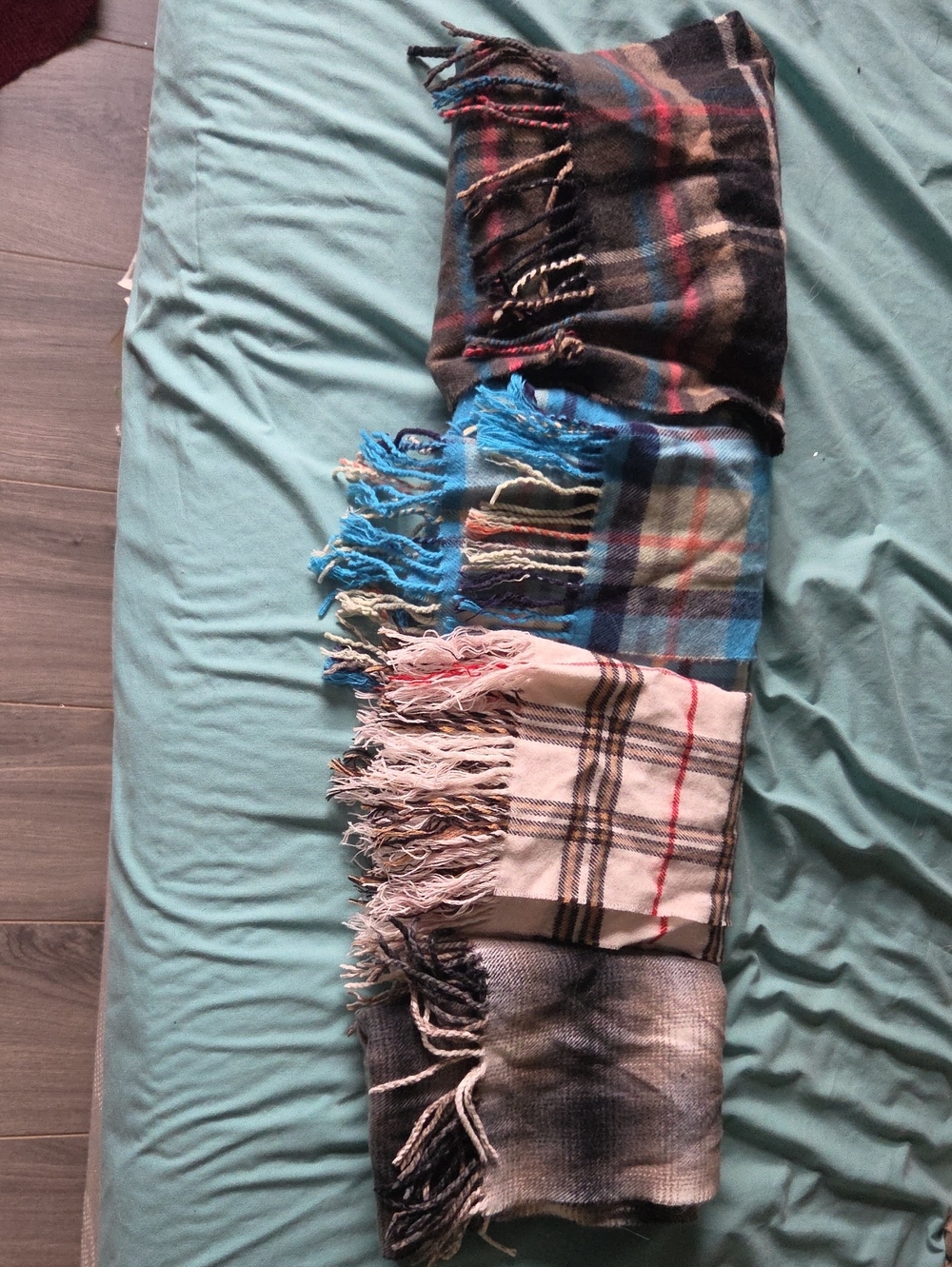 scotlans 100 % cashmere  Plaid Fringe Scarves - Neutral, Blue, Pink, Brown